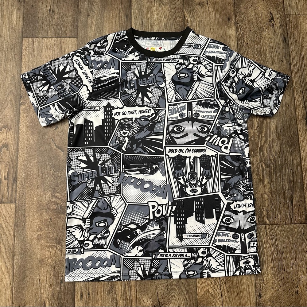 Oh Snap by drill clothing superhero comic men’s t-shirt Size L black white